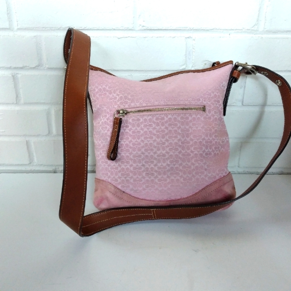 Coach pink suede leather and pink canvas shoulder bag